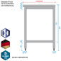 Preview: Skizze Aufkantung Edelstahl-Tisch mit Grundboden, verschweißt, offen, Bautiefe 600 mm