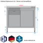 Preview: Skizze Edelstahl-Spülschrank mit 1 Becken, Bautiefe 700 mm, mit Flügel- bzw. Schiebetüren