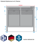 Preview: Skizze Edelstahl-Spülschrank mit 2 Becken, Bautiefe 700 mm, mit Flügel- bzw. Schiebetüren