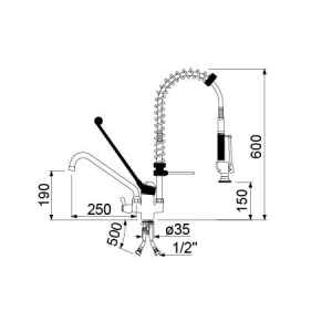 Skizze Schlauchpendelbrause ½  Zoll - klein