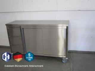 Edelstahl Büroschrank Aktenschrank 1600 x 500 x 1010 mm mit Schiebetüren und 2 Fächer mit Rollen