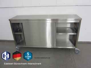 Edelstahl Büroschrank Aktenschrank 1800 x 500 x 1010 mm mit Schiebetüren und 2 Fächer für Ordner mit Rollen