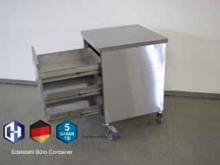 Edelstahl Büro Container mit 3 Schubladen und 4 Rollen 500 x 600 x 850 mm