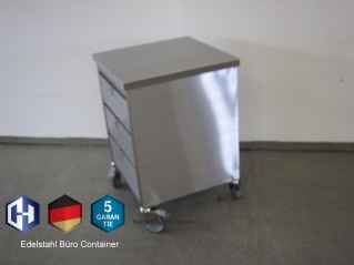 Edelstahl Büro Container mit 3 Schubladen und 4 Rollen 500 x 600 x 850 mm