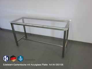Edelstahl Gartentisch 1.450 x 550 x 850 mm mit einer Acrylglass Platte