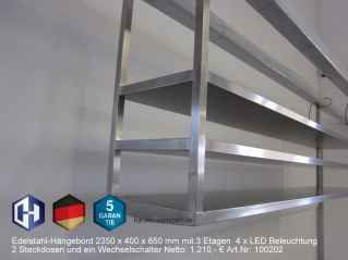 Edelstahl Hängebord Etagen LED Beleuchtung Steckdosen Wechselschalter Art Nr 100202