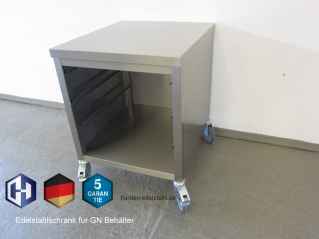 Edelstahlschrank für GN Behälter 600 x 600 x 850 mm mit 4 Rollen