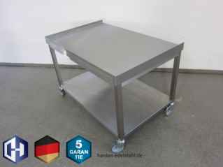 Edelstahl Tisch fahrbar mit Lenkrollen und Zwischenboden 3 seitig aufgekantet 1300 x 600 x 850 mm