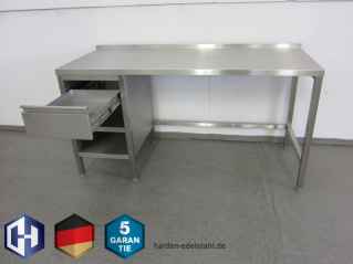 Edelstahl Tisch mit einem Untergestell inkl. Schublade rechts verstrebt 2000 x 700 x 850 mm