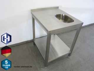 Edelstahl Tisch mit Handwaschbecken und Gundboden 700 x 700 x 875 mm