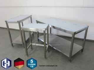 Edelstahl Tische mit Grundboden und verstrebt Bauhöhe 900 mm diverse Ausführungen