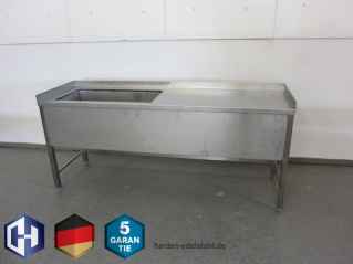 Edelstahl V4A Spültisch mit einem geschweißtem Becken 800 x 550 x 400 mm Unterbau verstrebt 2000 x 700 x 850 mm