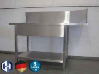 Edelstahl Zulauftisch 1 Becken links 650 x 400 x 300 mm mit grundboden 1600 x 750 x 850 mm