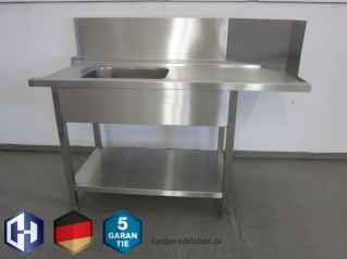 Edelstahl Zulauftisch 1 Becken links 650 x 400 x 300 mm mit grundboden 1600 x 750 x 850 mm