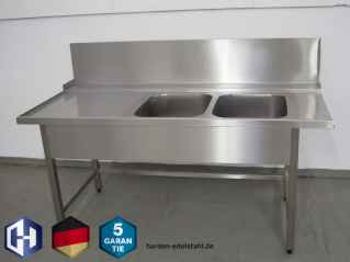 Edelstahl Zulauftisch mit 2 Becken 2200 x 750 x 880 mm