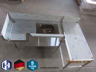 Edelstahl Zulauftisch über Eck mit einem Becken 500 x 400 x 250 mm