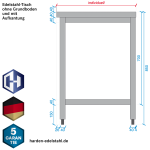 Skizze Aufkantung Edelstahl-Tisch ohne Grundboden, verschweißt, offen, Bautiefe 700 mm