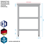Skizze Seitenansicht Edelstahl-Tisch mit der Bautiefe 600 mm , Zwischenboden und Grundboden